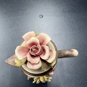 Ceramic Pitcher with Pink Rose Lid